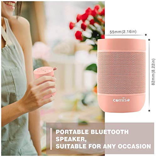 Portable Bluetooth Speaker, COMISO Small Wireless Shower Speaker 360 HD Loud Sound Stereo Pairing Waterproof Mini Pocket Size Built in Mic Support TF Card for Travel Outdoors Home Office Pink