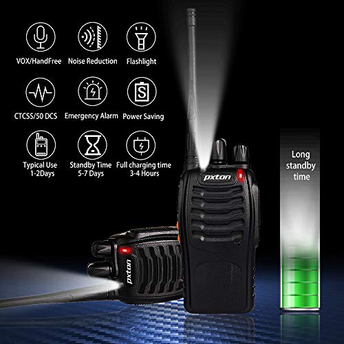 pxton Two Way Radios Long Range Walkie Talkies for Adults with Headphones,16 Channel Handheld 2 Way Radio Rechargeable with Flashlight Li-ion Battery and Charger（6 Pack）