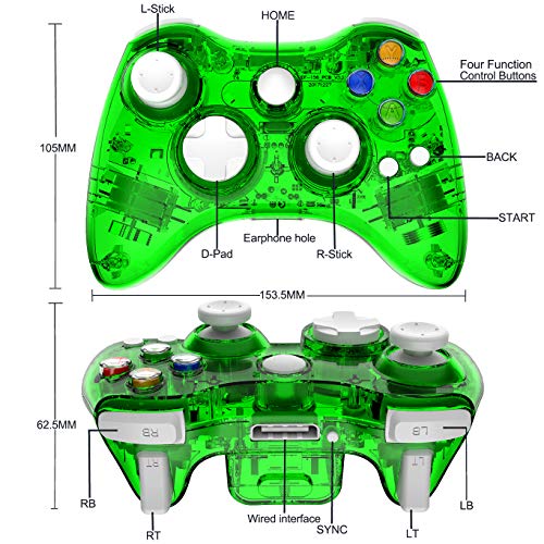 Wireless Controller Compatible with 360 Double Motor Vibration Wireless Gamepad Gaming Joypad, Green - PAWHITS