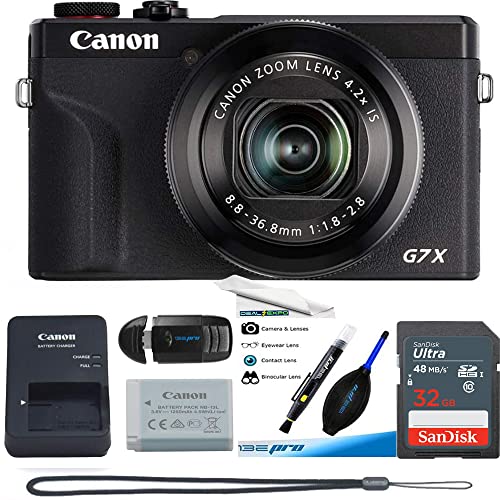 Canon PowerShot G7X Mark III Digital 4K Vlogging Camera, Black Expo Bundle with 32GB SD Card + SD Card Reader + Dust Blower + Brush Pen + Fiber Cloth + Manufacture Accessories