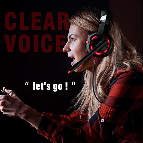 GIZORI Gaming Headset Xbox Headset, PS5 Headset with 7.1 Surround Sound Stereo, Gaming Headphones with Noise Canceling Mic & LED Light, Compatible with Xbox Series X|S, PS4, PS5, PC (Red), (K2)