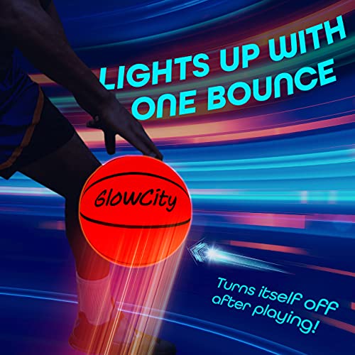 GlowCity Glow in The Dark Size 7 Basketball for Teen Boy - Glowing Red Basket Ball, Light Up LED Toy for Night Ball Games - Sports Stuff & Gadgets for Kids Age 8 Years Old and Up