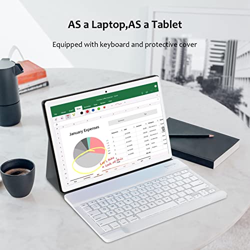 Android Tablet 10 Inch, 4GB RAM 64GB Storage, Android 10.0, Octa-Core Processor, Tablet with Keyboard, Large Battery, Dual Camera, Wi-Fi, Bluetooth, GPS, Mouse,Tablet Cover,LNMBBS Tablet,Silver