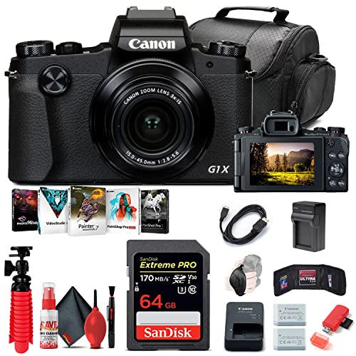 Canon PowerShot G1 X Mark III Digital Camera (2208C001), 64GB Memory Card, NB13L Battery, Corel Photo Software, Charger, Card Reader, Deluxe Soft Bag, Flex Tripod + More (International Model)