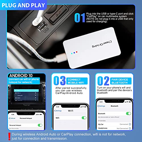 CheerDriving Wireless Android Auto/Wireless CarPlay for OEM Wired Carplay Touch Screen Cars CarPlay Wireless Adapter Support Netflix YouTube Plug&Play Multimedia Box Wireless CarPlay Adapter