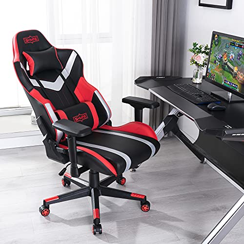 S*MAX Gaming Chair with Wide Seat Ergonomic Computer Gamer Chair with 4D Armrest Creamy PU Leather Headrest and Lumbar Support Racing Style High Back Video Game Chairs for Adults Black and Red