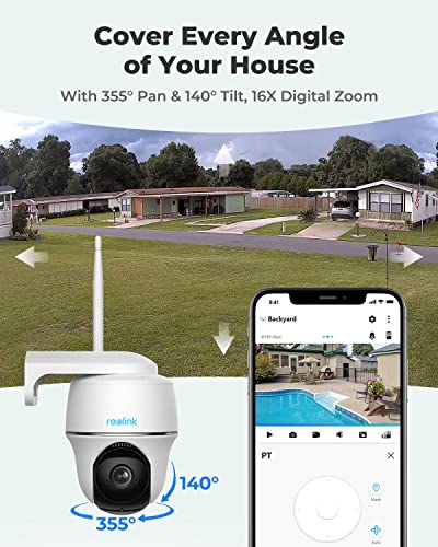 Security Camera Wireless Outdoor, Pan Tilt Solar Powered with 2K Night Vision, 2.4/5 GHz Wi-Fi, 2-Way Talk, Works with Alexa/ Google Assistant for Home Security, REOLINK Argus PT+Solar Panel 2 Pack