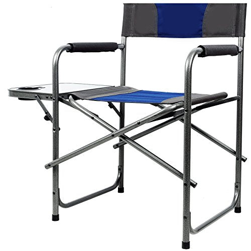 Portal Steel Frame Folding Outdoor Director's Camping Chair with Side Table, Blue/Grey