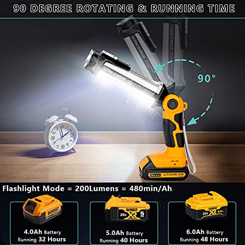 Cordless LED Work Light for Dewalt 20V Max Li-ion Battery, Hiesuan 35W 2000LM Outdoor Flashlight Portable Camping Lanterns with Hook, 90°Rotatable for Car Repairing, Job Site Lighting, Emergency