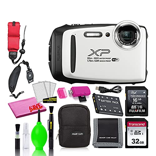 Fujifilm FinePix XP130 Waterproof Digital Camera (White) Accessory Bundle with 48GB SD Card + Small Camera Case + Floating Wrist Strap + Deluxe Cleaning Kit + More