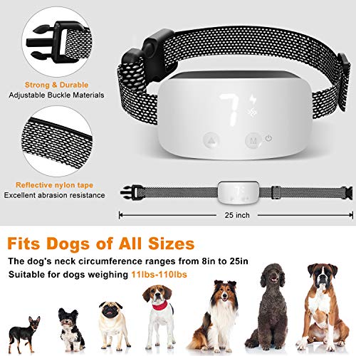 NBJU Bark Collar for Dogs,Rechargeable Anti Barking Training Collar with 7 Adjustable Sensitivity and Intensity Beep Vibration for Small Medium Large Dogs (White)