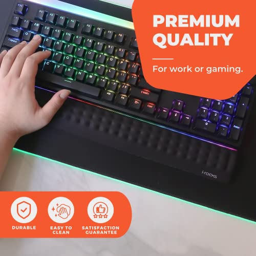 i-Rocks IRC41 Ergonomic Keyboard Memory Foam Wrist Rest Pad with Anti-Slip Base; Provides Cushioned Support and Pain Relief for Office, Gaming, Computer, Laptop, and Typing. (Black)