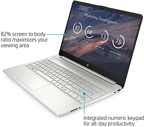 HP 15.6 inch Full HD Laptop, AMD 6-Cores Ryzen 5-5500, AMD Radeon Graphics, HP Fast Charge, Webcam, Thin&Portable, Windows 10 Home, Natural Silver (16GB|512GB Pcle SSD, R5-5500)