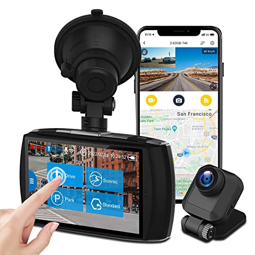 Dash Cam Front and Rear, Z-Edge Dual Dash Cam 4K Built-in WiFi, Touch Screen Car Camera, FHD 1080P with Night Mode, 32GB Card Included, WDR, G-Sensor, Loop Recording, Support 256GB Max