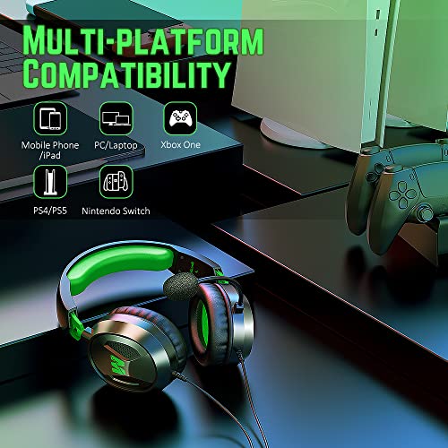 WolfLawS G9300 Gaming Headset Headphones for PS4 PS5 Xbox One PC Switch with Microphone, Over Ear Gaming Headsets with Bass Surround Sound, Memory Foam Ear Pads for Game Boy Sony PSP Sega Gensis