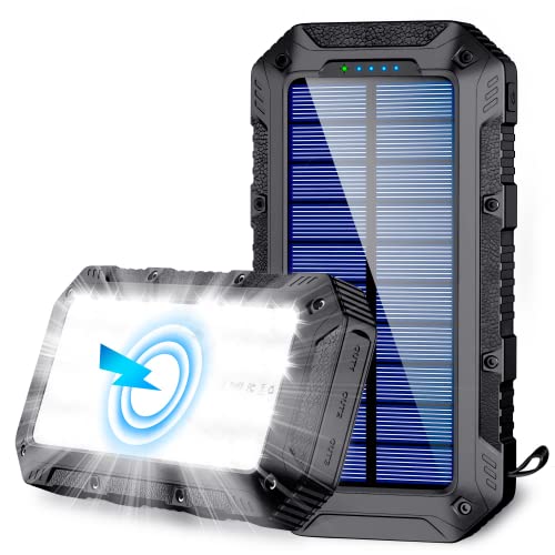 Solar Power Bank 26800mAh, Powdeom Solar Charger 4 Outputs USB 3.0 Quick Charge Qi Wireless Portable Charger Battery Pack with LED Flashlight for iPhone, Tablet, Samsung and Outdoor Camping