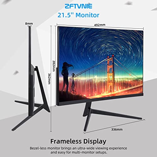 PC Monitor, 21.5-Inch Full HD Monitor 1920 x 1080P IPS Computer Screen, Frameless, 75Hz, 5ms, VGA & HDMI Ports, Gaming Monitor for Laptop/Xbox/PS3/PS4, ZFTVNIE
