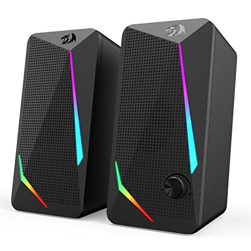 Redragon GS510 Waltz RGB Desktop Speakers, 2.0 Channel PC Computer Stereo Speaker with 4 Colorful LED Backlight Modes, Enhanced Bass and Easy-Access Volume Control, USB Powered w/ 3.5mm Cable