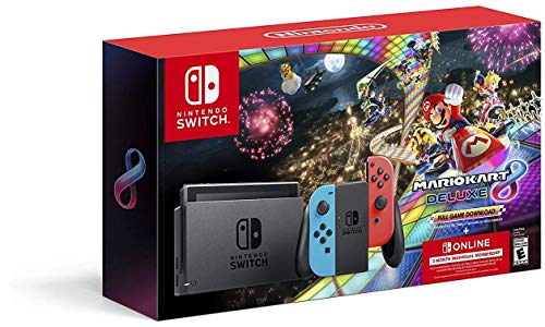 Nintendo Switch w/ Neon Blue & Neon Red Joy-Con + Mario Kart 8 Deluxe (Full Game Download) + 3 Month Nintendo Switch Online Individual Membership