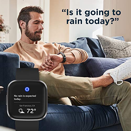 Fitbit Versa 2 Health and Fitness Smartwatch with Heart Rate, Music, Alexa Built-In, Sleep and Swim Tracking, Black/Carbon, One Size (S and L Bands Included)