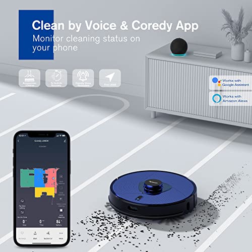 Coredy L900X Robot Vacuum with Self-Emptying Station, Up to 60 Days for Hands-Free Cleaning, 2700Pa Max Suction with Carpet Boost, Alexa, No-Go Zones, 190mins Run-Time, Ideal for Pet Hairs