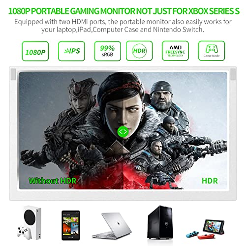 G-STORY 12.5‘’ Portable Monitor for Xbox Series S, 1080P Portable Gaming Monitor IPS Screen for Xbox Series S（not Included） with Two HDMI, HDR, Freesync, Game Mode, Travel Monitor for Xbox Series S
