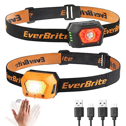 EverBrite Headlamps Rechargeable, Small Led Head Lamps with Motion Sensor, for Post-Disaster Reconstruction Power Failure Outage Emergency, 2 Pack