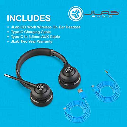 JLab Go Work Wireless Headsets with Microphone - 45+ Playtime PC Bluetooth Headset and Multipoint Connect to Laptop Computer and Mobile - Wired or Wireless Headphones with Microphone