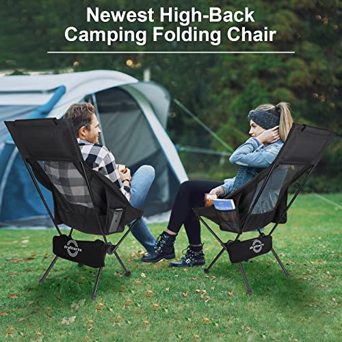 Drafitorts Ultralight Camping Chair, Compact Portable High-Back Foldable Chair with Headrest, Extra Inflatable Pillow & Carry Bag for Camping Fishing Backpacking Lawn & Beach