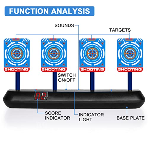 Electronic Shooting Target, Scoring Auto Reset Digital Targets for Nerf Guns Toys Shooting Target with Removable Bracket Targets for Nerf Gun Christmas Birthday Gifts or for Kids-Boys Girls