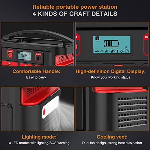 Powerful Portable Power Station, Nusican Peak 600W 80000mAh Backup Lithium Battery with 110V AC Outlet/2 DC Ports/3 USB Ports, Solar Generator for CPAP Outdoor Adventure Load Trip Camping Emergency