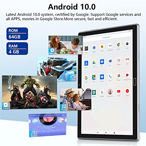 Tablet 10.1'' Android 11 Tablet 2021 Latest Update 4G Phone Tablet 64GB + 4GB Storage Octa-Core Processor, 13MP Camera, Dual SIM Card Slot, 128GB Expand Support, GPS, WiFi, Bluetooth, 1080P HD (Gray)