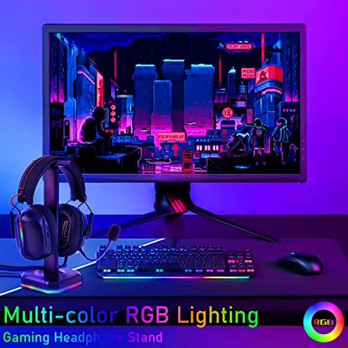 TuparGo G2 Headphone Stand for Desk PC Gaming Headset with Single Rolling RGB Light Suitable for Most Headphone Such as Gaming Headset/Bluetooth Headphone/Telephone Headset (Basic Black)