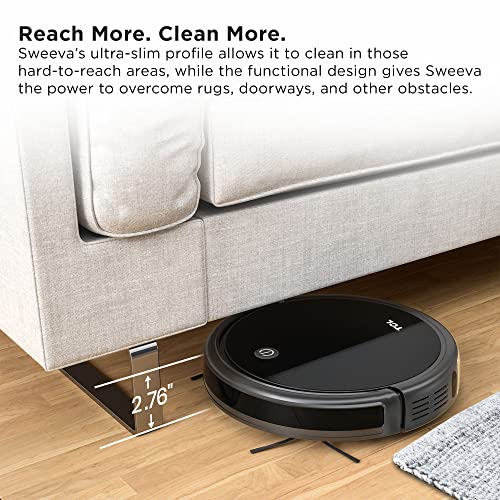 TCL Sweeva 1000 Robot Vacuum Cleaner Ultra Slim 2.76inch, Strong Suction 1500Pa, 120mins Runtime, Washable HEPA Filter, Good for Pet Hair, Hard Floor & Carpets