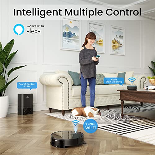 Robot Vacuum Self Emptying and Mop Combo, Robotic Vacuum Cleaner with Automatic Dirt Disposal, Visual Navigation, Smart Mapping, 3000Pa Suction, Ideal for Pet Hair, Carpets, Hard Floors