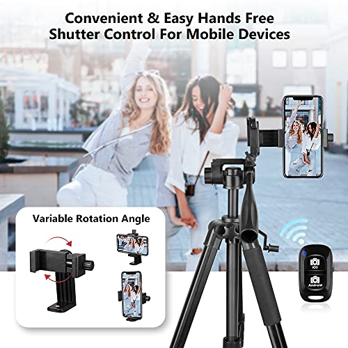 67" Camera Tripod Stand, Torjim (13 lbs/6kg Loads) Aluminum Travel Tripod with Carry Bag for Canon, DSRL, SRL, Phone Tripod Mount with Wireless Remote Control for Live Streaming, Work, Vlogging