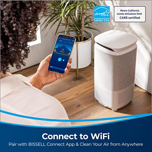 BISSELL® air280 Max WiFi Connected Smart Air Purifier with HEPA & Carbon Filter Large Room & Home, Quiet Bedroom Air Cleaner for Pets, Dander, Pollen, Smoke, Odors, Auto Mode, 3138A , Gray