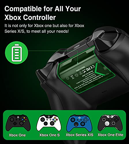 Rechargeable Battery Pack for Xbox One/Xbox Series X|S, Controller Battery Pack for Xbox Series X|S/Xbox One/Xbox One S/Xbox One X/One Elite Controller w/ 2x2550mAh Xbox Controller Battery Pack Green