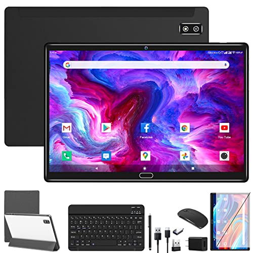 2022 Newest Android 11.0 Tablet, 2 in 1 Tablet 10.1 Inch, 4G Cellular Tablet with Keyboard, 64GB ROM + 4GB RAM, Octa-Core Processor, 2 Sim Slot, 13MP Camera, GPS/WiFi/Bluetooth/Mouse/Stylus(Black)