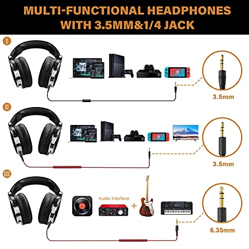 OneOdio Wired Over Ear Headphones Studio Monitor & Mixing DJ Stereo Headsets with 50mm Neodymium Drivers and 1/4 to 3.5mm Audio Jack for AMP Computer Recording Phone Piano Guitar Laptop - Black