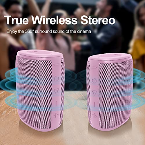 Hadisala Portable Wireless Bluetooth Speakers - IPX7 Waterproof & Built in Mic - Outdoor Travel Speaker with TWS - Pink