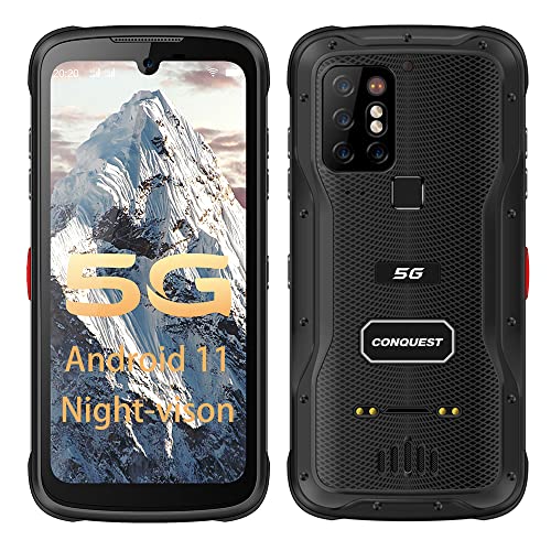 CONQUEST S20 5G Rugged Smartphone Unlocked Cell Phones Android 11, 8G+128G,IP 68 Waterproof 8000mAh Battery,IP68 Waterproof,48MP Quad Camera,6.3 Inch Screen,Dual SIM,NFC,POC Intercom(Black, 128G)