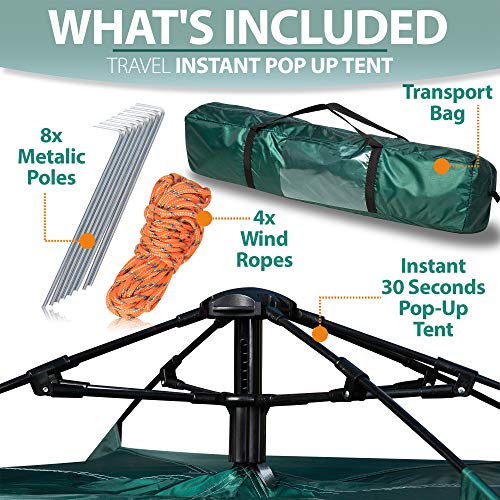 Zone Tech Family Instant Pop Up Tent – 30 Seconds Easy Setup Portable Waterproof and Windproof 3-4 Person Camping, Hiking, Traveling Automatic Pop Up Family Tent - Perfect for Outdoor Activities