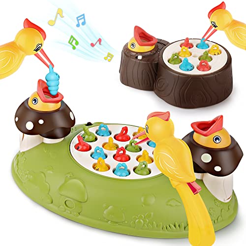 iPlay, iLearn Kid Woodpecker Feeding Toy, Sensory Development Fine Motor Skill Toys, 2 for 1 Electronic Bird Play Set, Toddler Montessori Learning Game, Birthday Gift for 3 4 5 Year Old Boy Girl Child