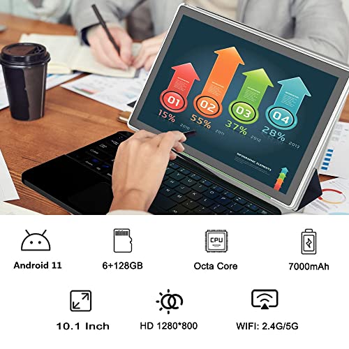 Tablet 10 Inch Android Tablet, BNHGK Android 11 Tablet SIM 4G LTE + 5G WiFi Cellular Google Tablets Computer with 6GB RAM 128GB ROM Storage, 5MP Camera, 7000mAh Long Battery Life (Newest 2022)