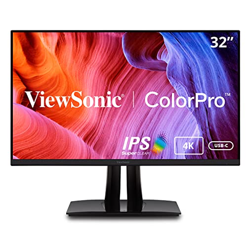 ViewSonic VP3256-4K 32 Inch Premium IPS 4K Ergonomic Monitor with Ultra-Thin Bezels, Color Accuracy, Pantone Validated, HDMI, DisplayPort and USB Type-C for Professional Home and Office