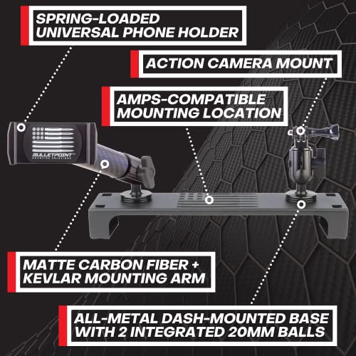 Bulletpoint Metal Dash Mount Phone Holder & Action Camera Mount Compatible with 2021+ Ford F-150 and Ford Raptor (Dual Ball Mount)