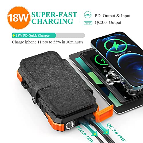 Two Packs of 20,000mAh PD 18W Fast Solar Charger with Foldable Panels, High Capacity Solar Power Bank External Backup Battery Charger Portable (W12Pro-Orange&Black)