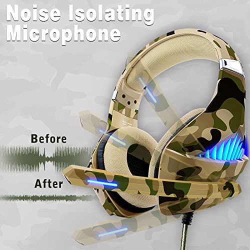 Gaming Headset for PS4 PS5 Xbox One Switch PC with Noise Cancelling Over-Ear Stereo Bass Surround Sound -Camo