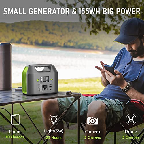 EnginStar Portable Power Station, 150W 155Wh Power Bank with 110V AC Outlet, 6 Outputs External Battery Pack Portable Backup Battery Laptop Charger with LED Light for Home Camping